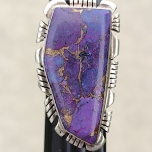 Sterling silver native American artist signed Mojave purple turquoise size 5.75